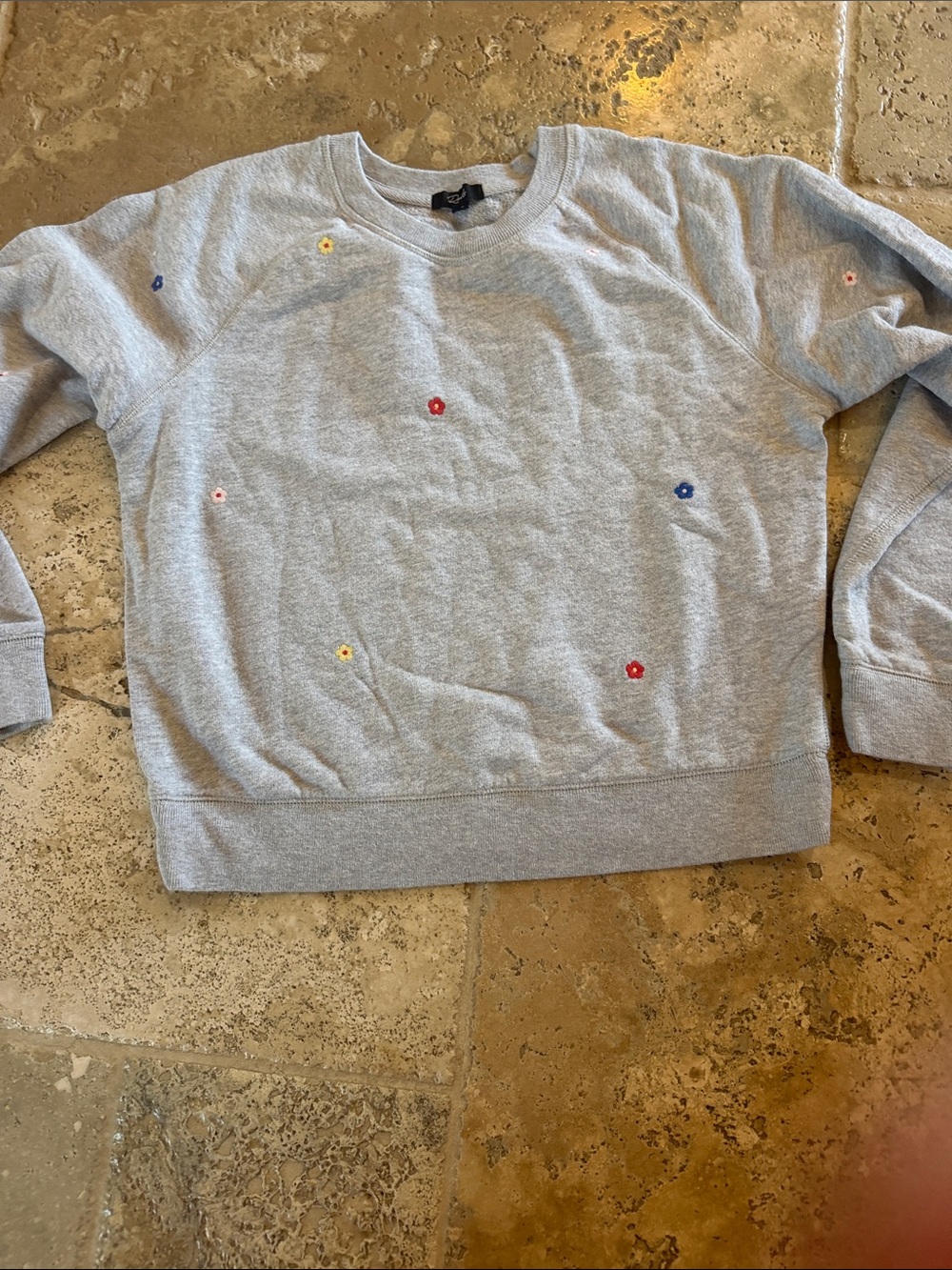 Rails Kids Light Gray Crewneck Sweatshirt with Colorful Embroidered Flowers